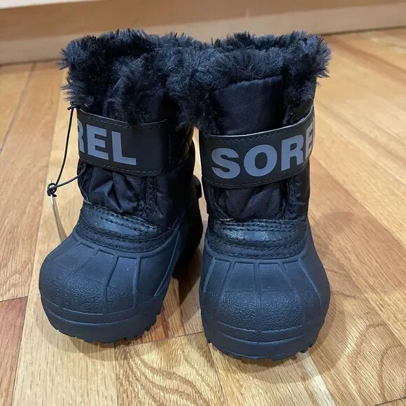 SOREL Snow Commander Toddler Boots Size 4 Black Faux Fur Winter NEW NO BOX - Picture 4 of 11